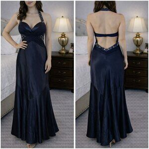 Julian Joyce by Mandalay Navy Halter Y2K Cutout Formal Gown $795